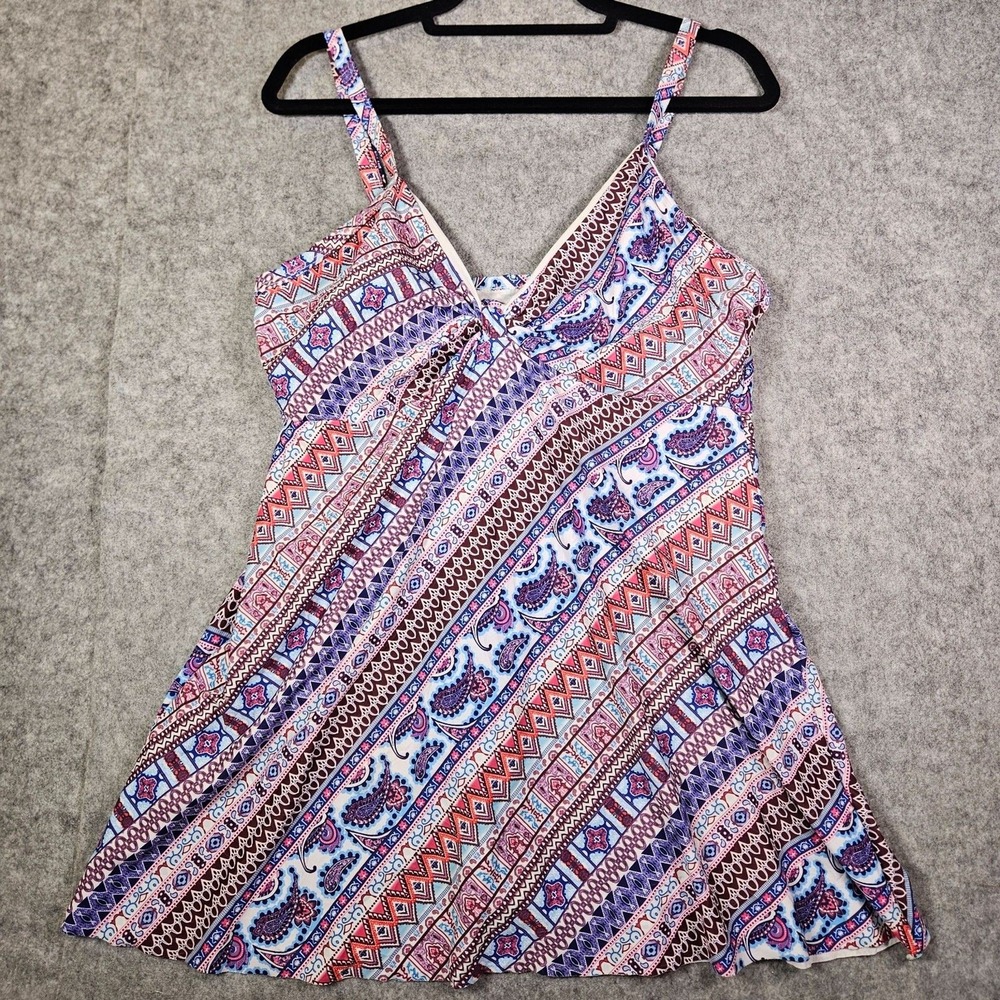 Womens Paisley Tribal Geometric One Piece Swim Dress Vacation Resort Sz XL